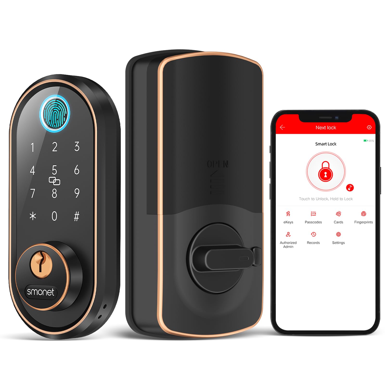 SMONET Wi-Fi Door Lock Set, Keyless Entry, Fingerprint, Oil Rubbed Bronze
