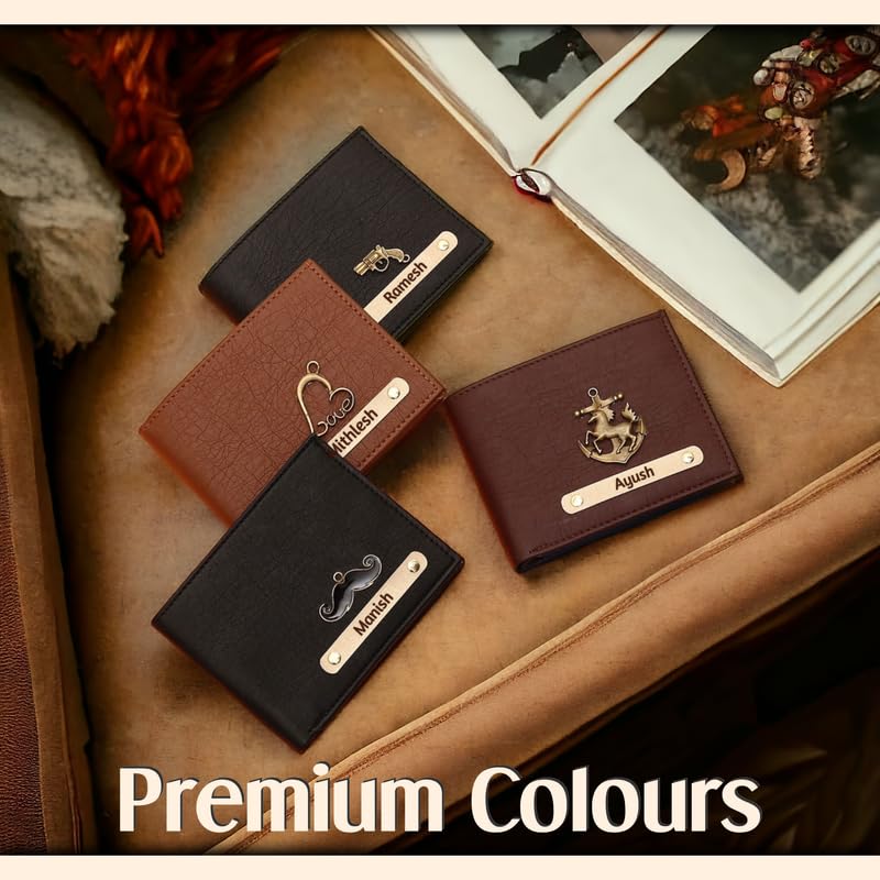 Image of Personalized Leather Wallet for Men - Brown Customized Wallet with Name & Charm | Gift for Boys, Husband, Brother | Slim PU Purse for Everyday Use