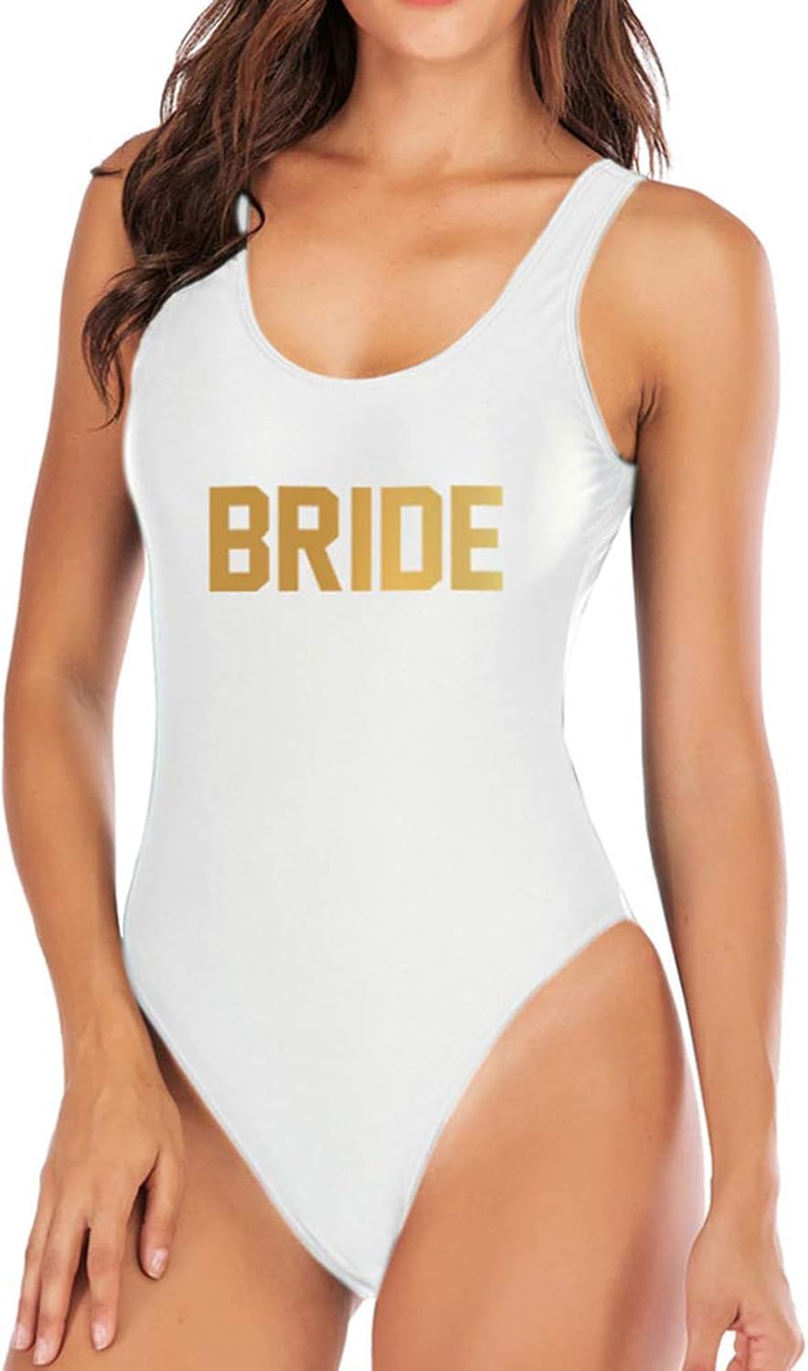 Elightvap Bride to Be Squad Women One Piece Swimsuits Letter Print Swimwear High Cut Monokini Bridesmaid Team Bathing Suits