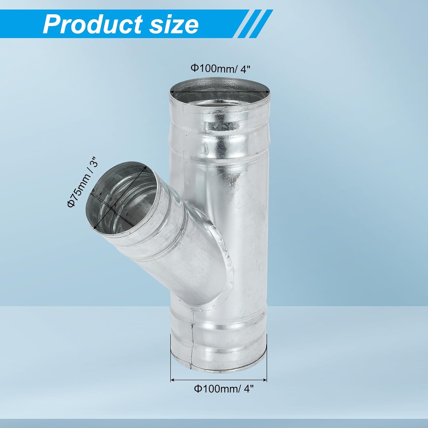 PATIKIL 4 Inch to 3 Inch 3 Way Duct Connector, Galvanized Steel 45 Degree Tilt Y Shape Ducting Splitter Air Vent Duct Hose Exhaust Pipe Adapter Dust Collection Fitting for HVAC Dryer