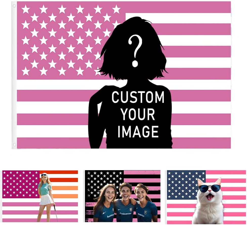 Custom Pink Flag, Customizable Flags Double Sided Design Your Photo/Logo/Text, Decorate Garden Yard Outdoors Rooms Clubs 2x3ft/3x5ft/4x6ft/5x8ft