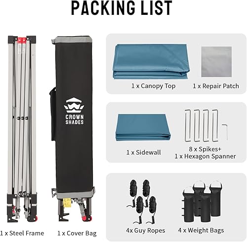 Miniatura 8 de CROWN SHADES - Toldo desplegable de 10 x 10 pies con 1 pared lateral, tienda de campaña de playa que se arma con solo presionar un botón, glorieta