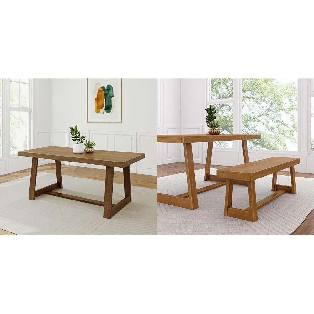 Plank+Beam 72" Farmhouse Dining Table, 60" Farmhouse Dining Bench, Solid Wood Rustic Kitchen Furniture Set, Easy Assembly