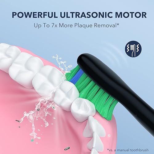 Miniatura 4 de ARISSON Cepillo de dientes eléctrico Sonic para adultos y niños con 4 cabezales de cepillo, carga rápida tipo C, maíz nuevo + negro medianoche