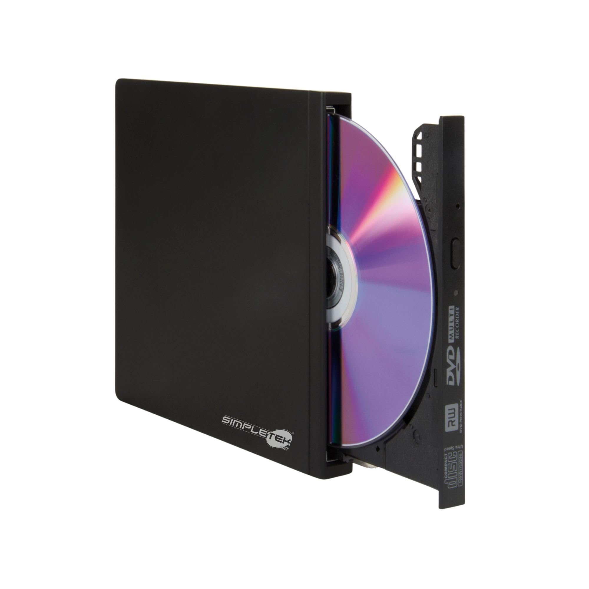 SIMPLETEK - Masterizzatore/Lettore DVD CD Esterno USB 2.0 - Portatile e Autoalimentato (XDVDSLIMK) | Cavi alimentazione e dati USB inclusi