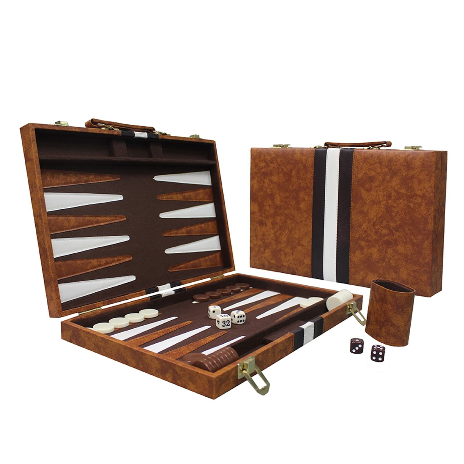 Backgammon Set - 17.5 Inch Backgammon Sets for Adults, Folding Classic Board Game with Premium Leather Case, Best Strategy and Tip Guide Enclosed (Brown, Large)