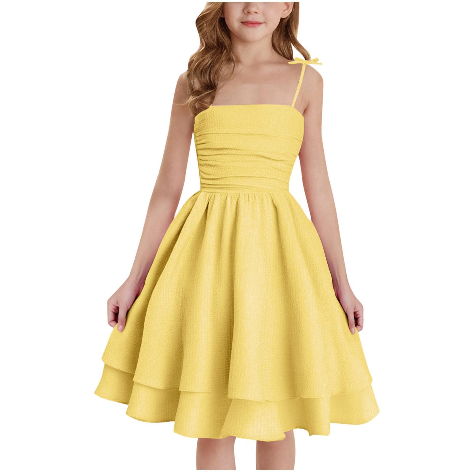 Kleider für Mädchen Ärmellos Spaghettiträger Sommerkleid Elegant Festliches Kleid Teenager Kinder Einfarbig A-Linie Swing Kleider Sommer Casual Strandkleid Prinzessin Kleid für 8-13 Jahre - 5