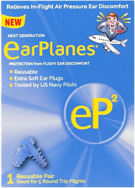 EarPlanes EP2 Ultra-Reusable Earplugs, Airplane Pressure Prevention Earplugs for Adults (? Pairs)