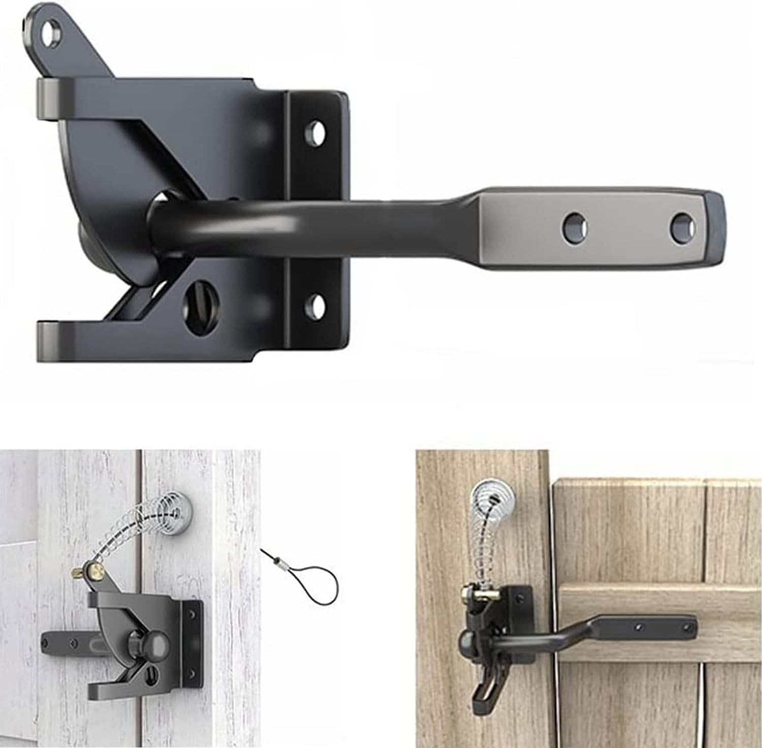 Excefore Upgrade Self-Locking Gate Latch Heavy Duty Automatic Gate Latch with Cable Pull Gate Opener for Wooden Fences Metal Gates Vinyl Fence, Dog Door Latches Gravity Security Latch (Black)