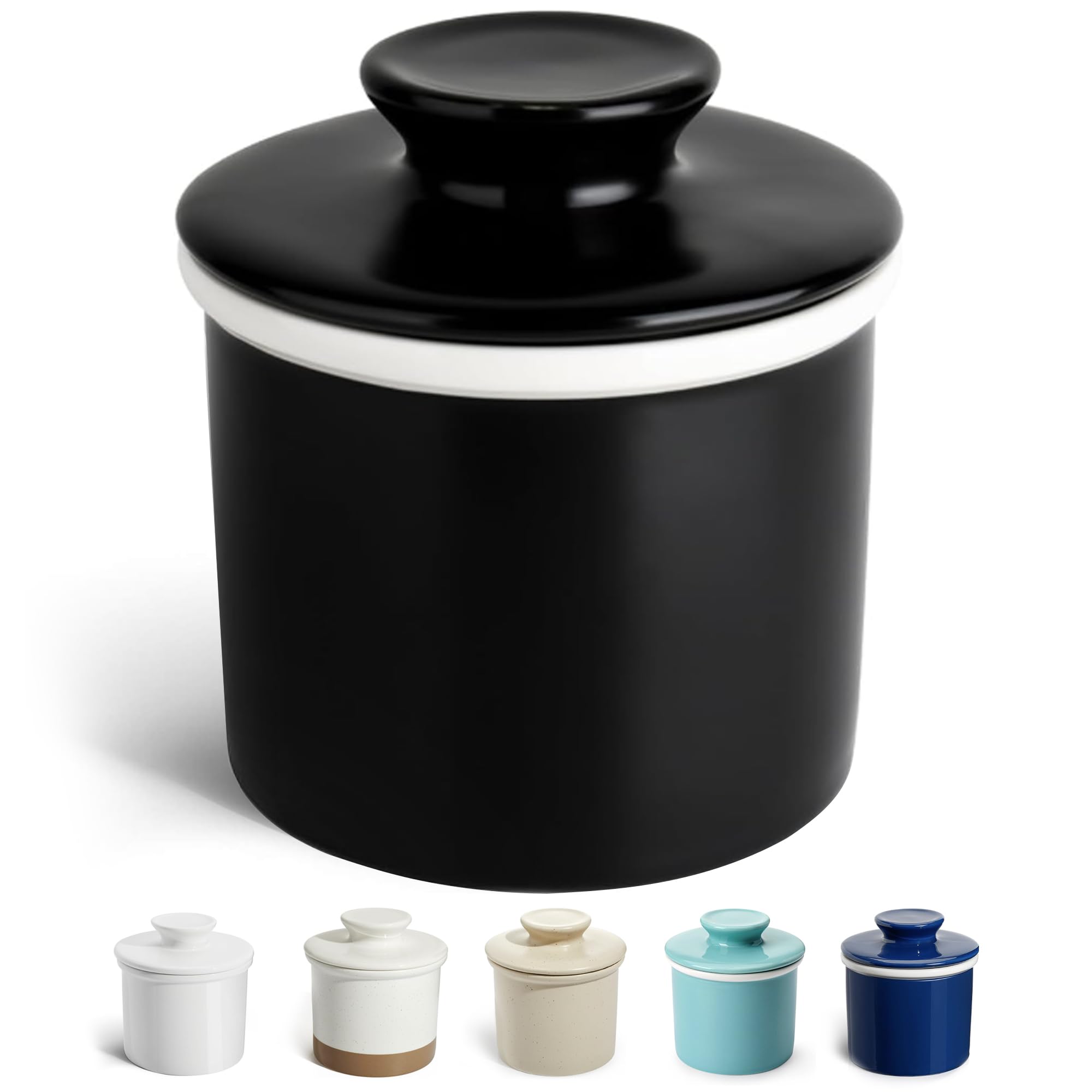 Sweese French Butter Dish with Lid - Butter Crock for Counter with Water Line for Spreadable Butter - No More Hard Butter - Matte Finish Black