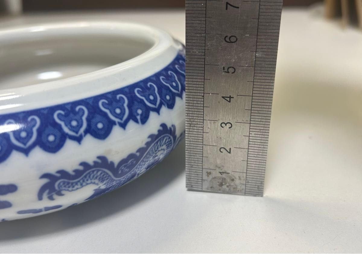 大清乾隆青花龍紋皿 筆洗書道旧家蔵出し、骨董品、縁起物、お守り、古