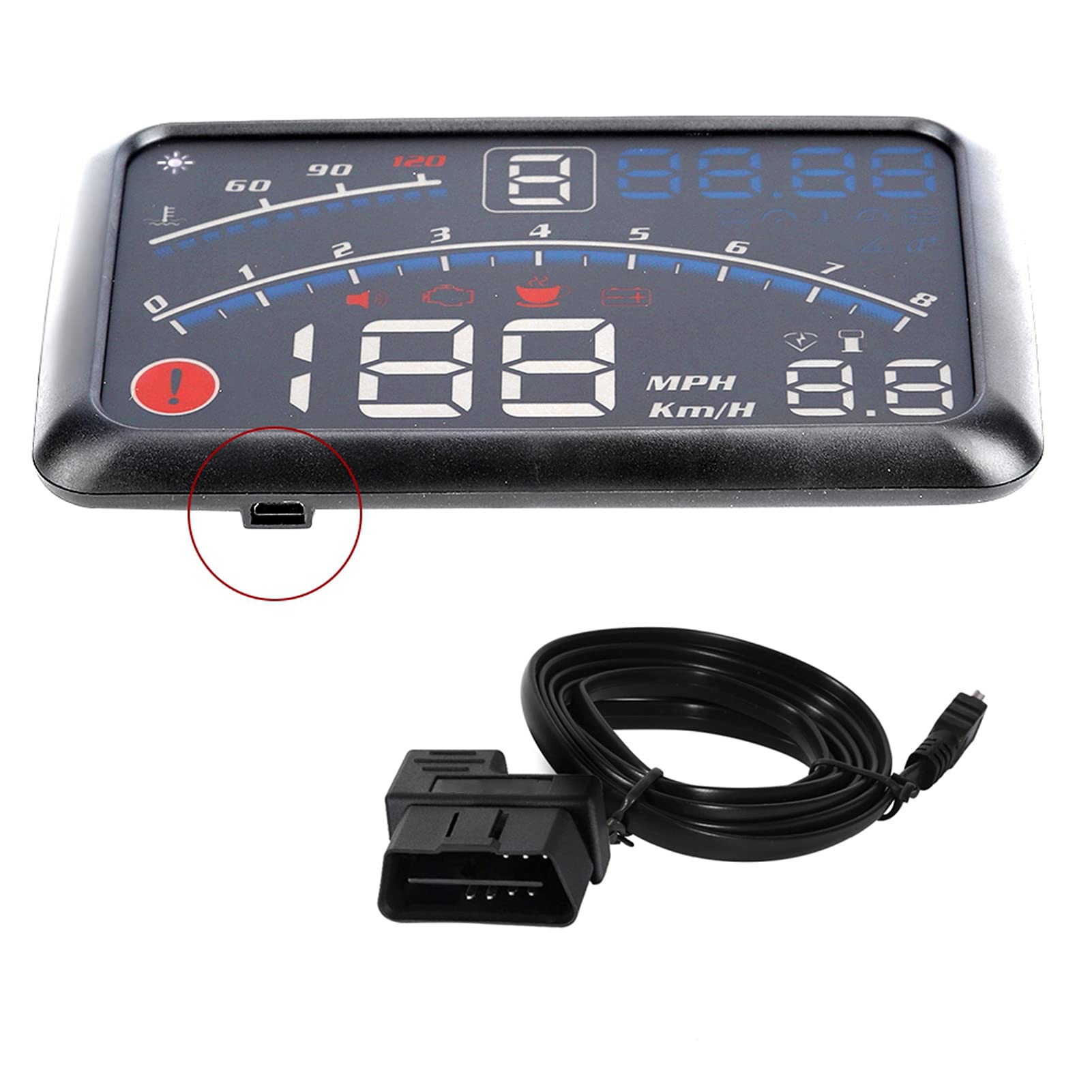 Car HUD, Adjustable Brightness Odometer 5.5inch Screen for Driving