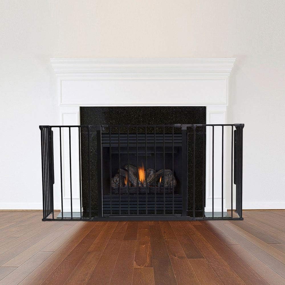 Safetots Multiple Panel Fireplace Protection Gate, 33 cm Depth x 138 cm Width, Black, Child Safety and Pet Protection, Fireplace Gate Door Safety Gate for Children and Pets, Easy Installation
