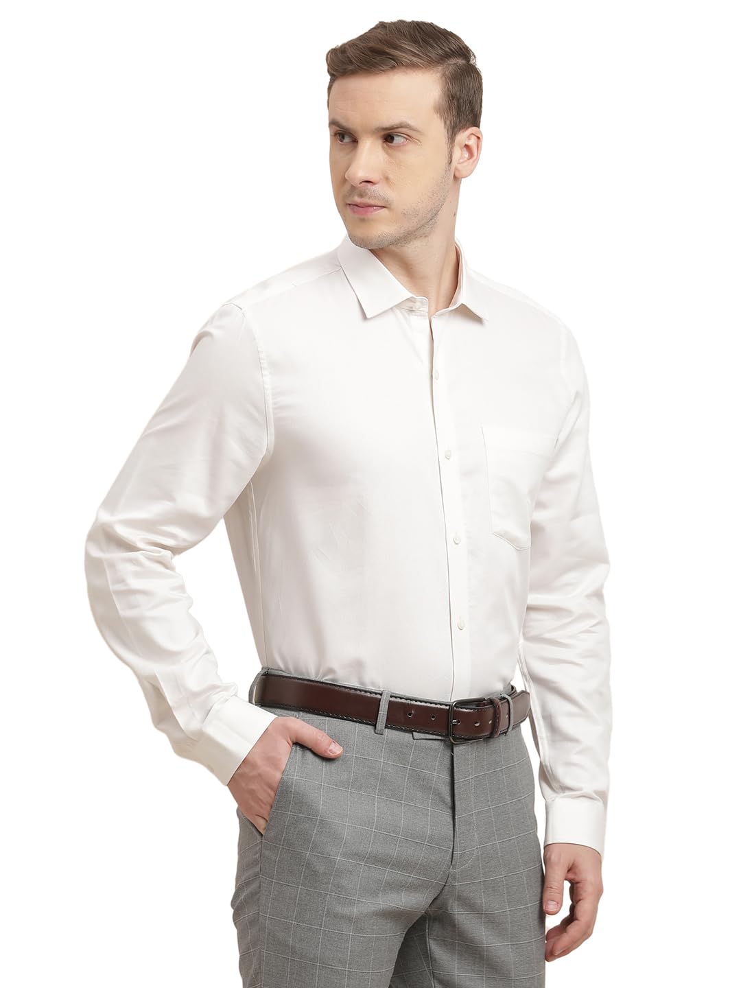 Turtle Camicia formale da uomo 100% cotone slim fit con stampa Dobby a maniche lunghe