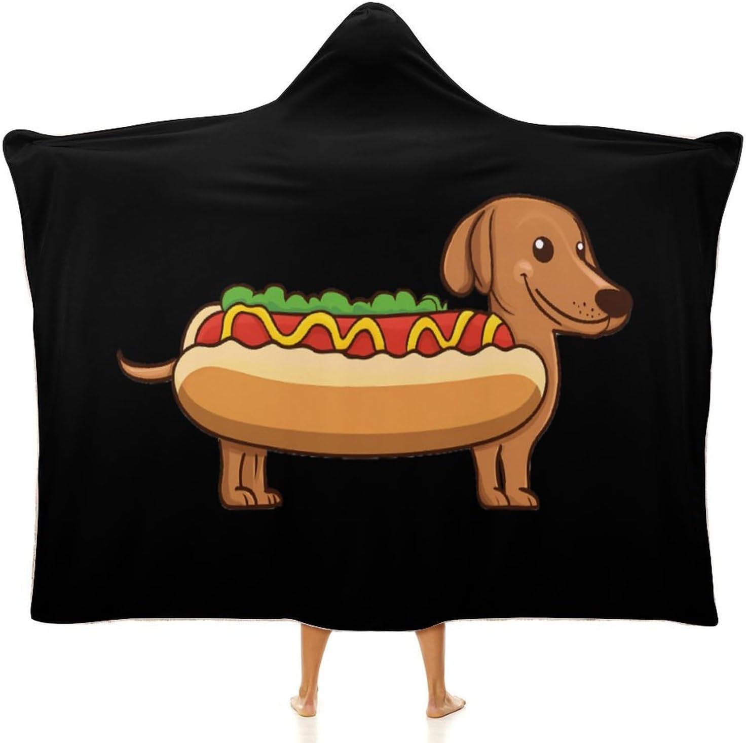 Dachshund Hot Dog Fashion Wearable Blanket Hoodie Fleece Throw Cloak Robe Unisex