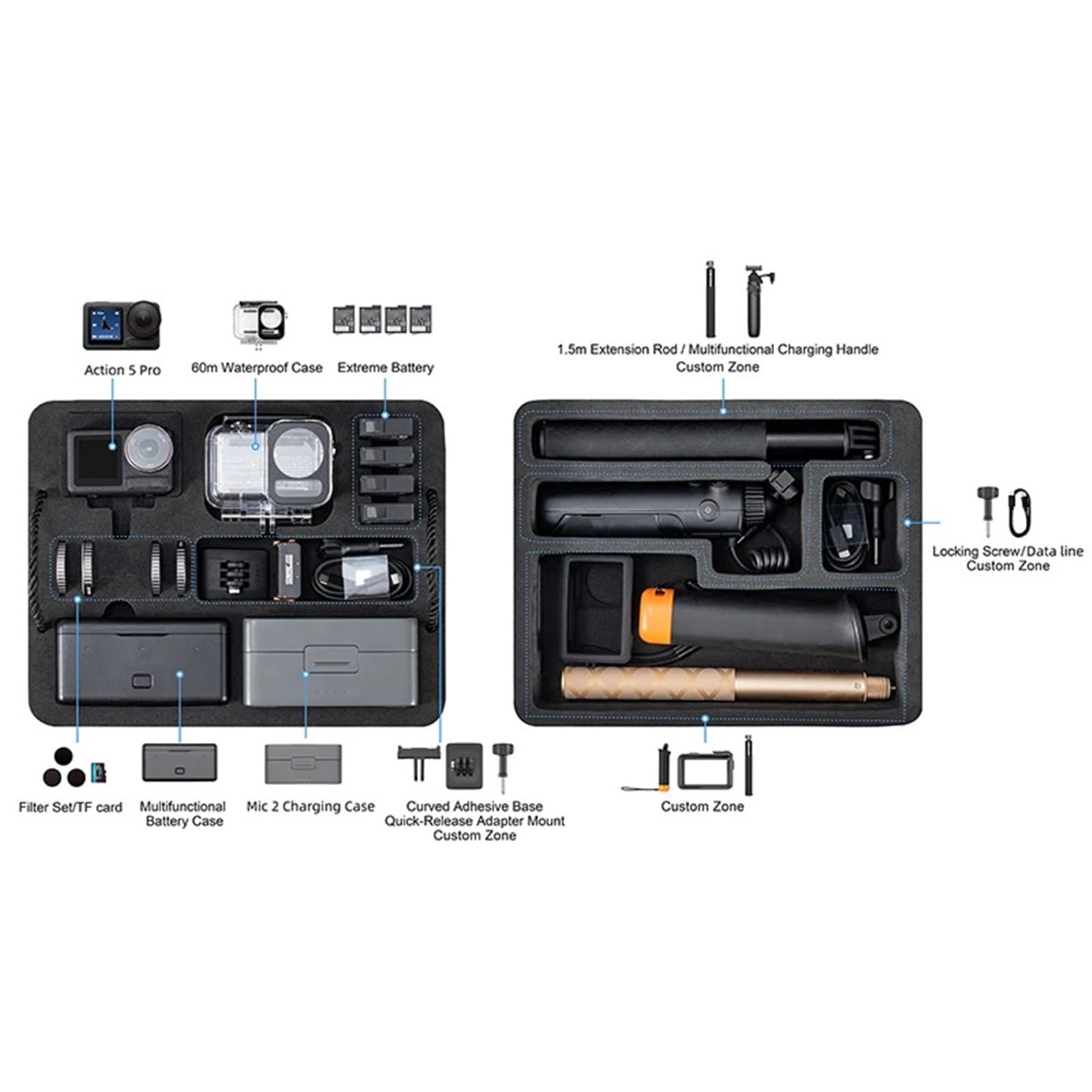 Estuche rígido de 2 capas, resistente al agua, compatible con accesorios de cámara DJI Osmo Action 5 Pro, estuche de transporte, maleta de viaje portátil.