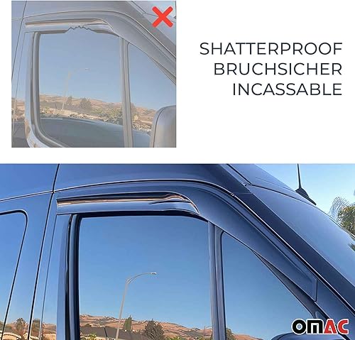 Miniatura 5 de OMAC Deflector protector de lluvia para visera de ventana RAM ProMaster 2014-2025 Humo 2 piezas