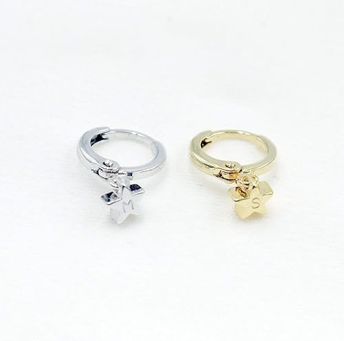 Miniatura 7 de Petite Boutique Aretes con iniciales de estrella pequeña, chapados en oro de 16 quilates, regalo personalizado, delicado estampado a mano, delicados