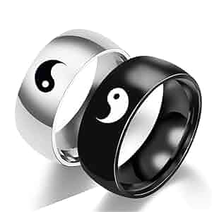 [韓国人気ジュエリー] nff Yin Yang Ring Black 2Pcs Yin Yang Designed Couple Ring Matching Yin Yang Dainty
