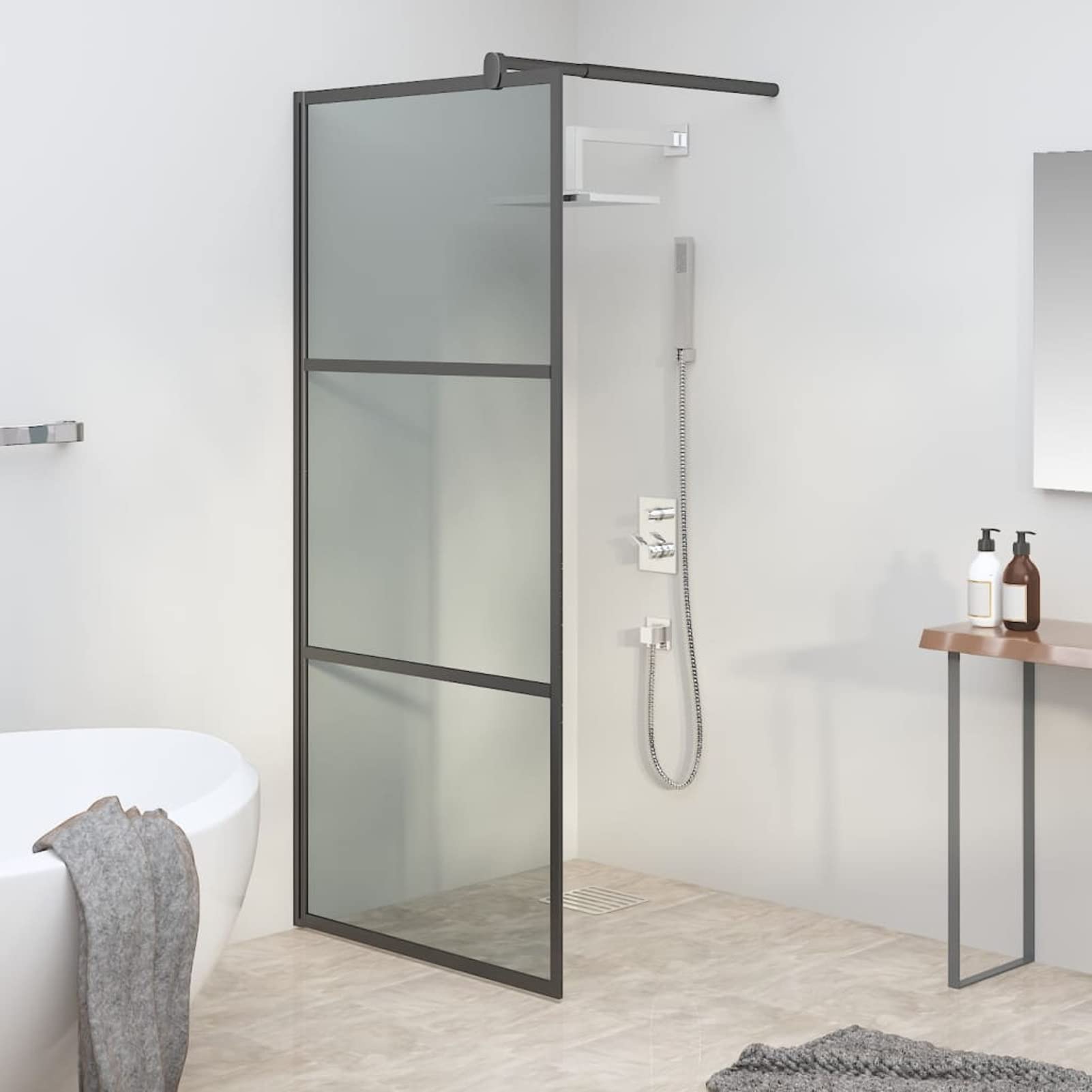 LAPOOH Mampara de Ducha accesible Vidrio ESG Oscuro Negro 90x195 cm, Mampara Bañera, Mampara Baño Ducha, Cabina De Ducha, Mampara Baño