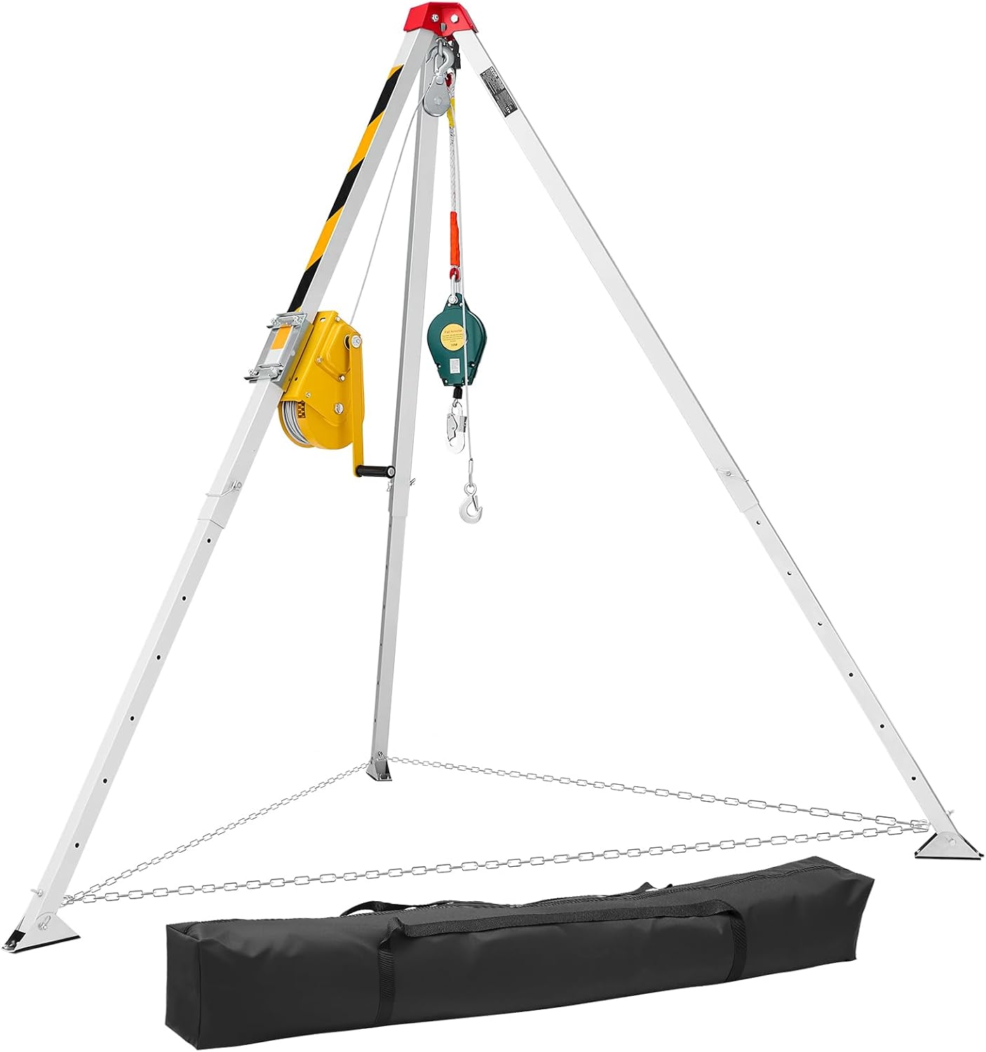 VEVOR Confined Space Tripod Kit, Heavy Duty Rescue Tripod Lifting Hoist 2600 lbs Winch, 4.76 ft Adjustable Legs, 98.5 ft Cable Portable Kit, 32.8 ft Fall Protection, 5.25-8.04 ft Working Height