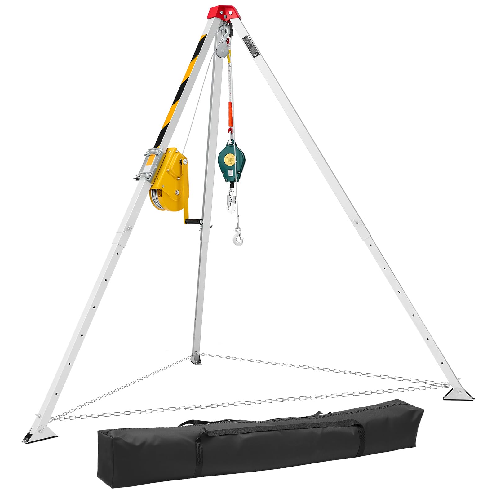 VEVOR Kit de Trípode de Rescate para Espacios Confinados, con Cabrestante 1179 kg, Patas Ajustables de 1,45 m, Cable de 30 m, Protección Anticaídas de 10 m, Altura de Trabajo de 1,6 a 2,45 m