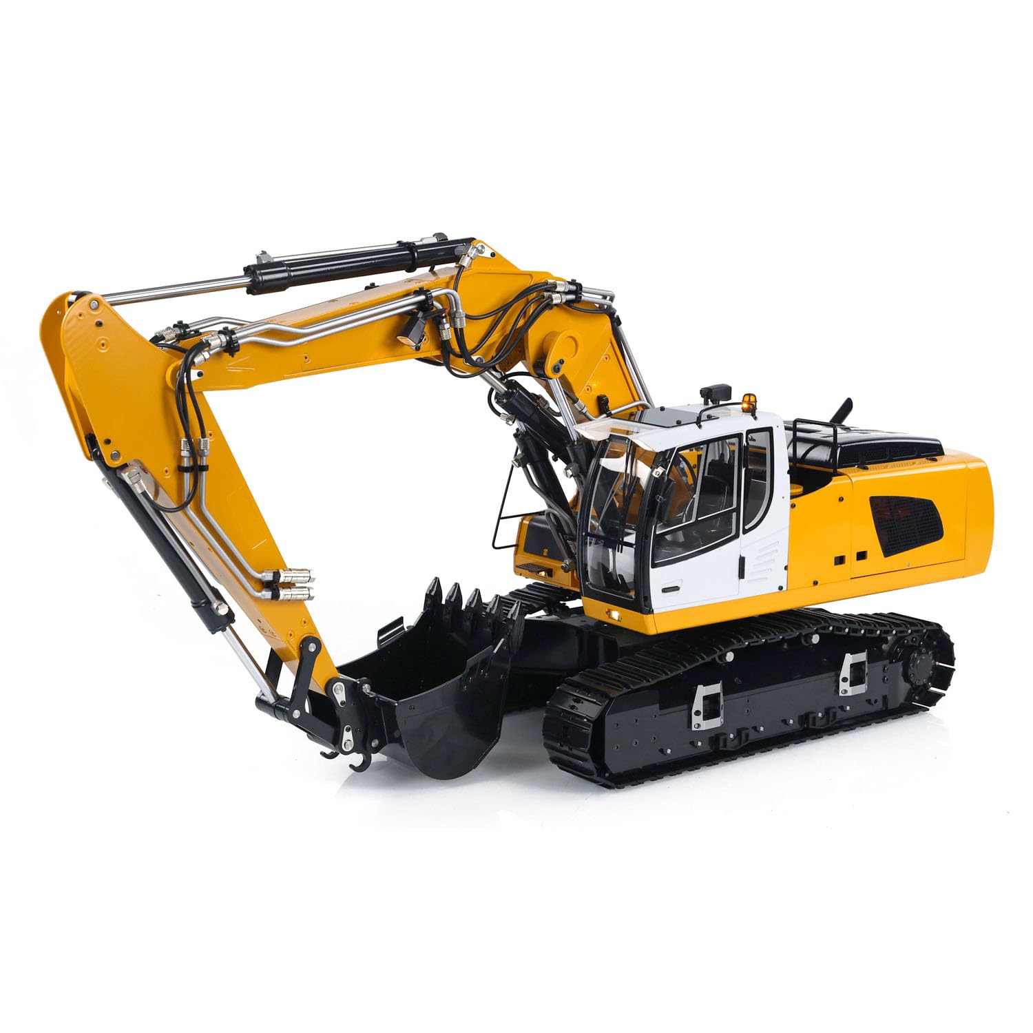Excavadora hidráulica RC modelo 1/14 946-3 10CH 3 brazos de metal con orugas AT9S control remoto RC máquina pesada hidráulica (amarillo)