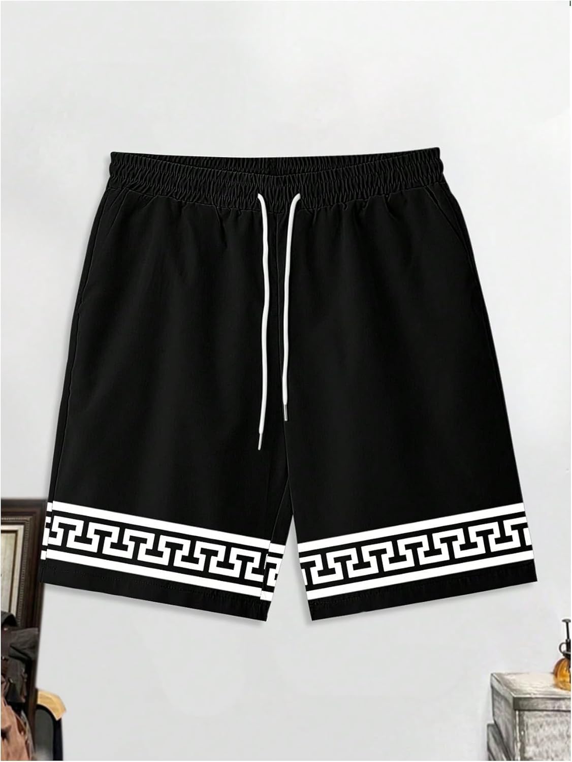 WDIRARA Men's 2 Piece Short Sets Graphic Print Short Sleeve T Shirts and Drawstring Shorts Clothing Set