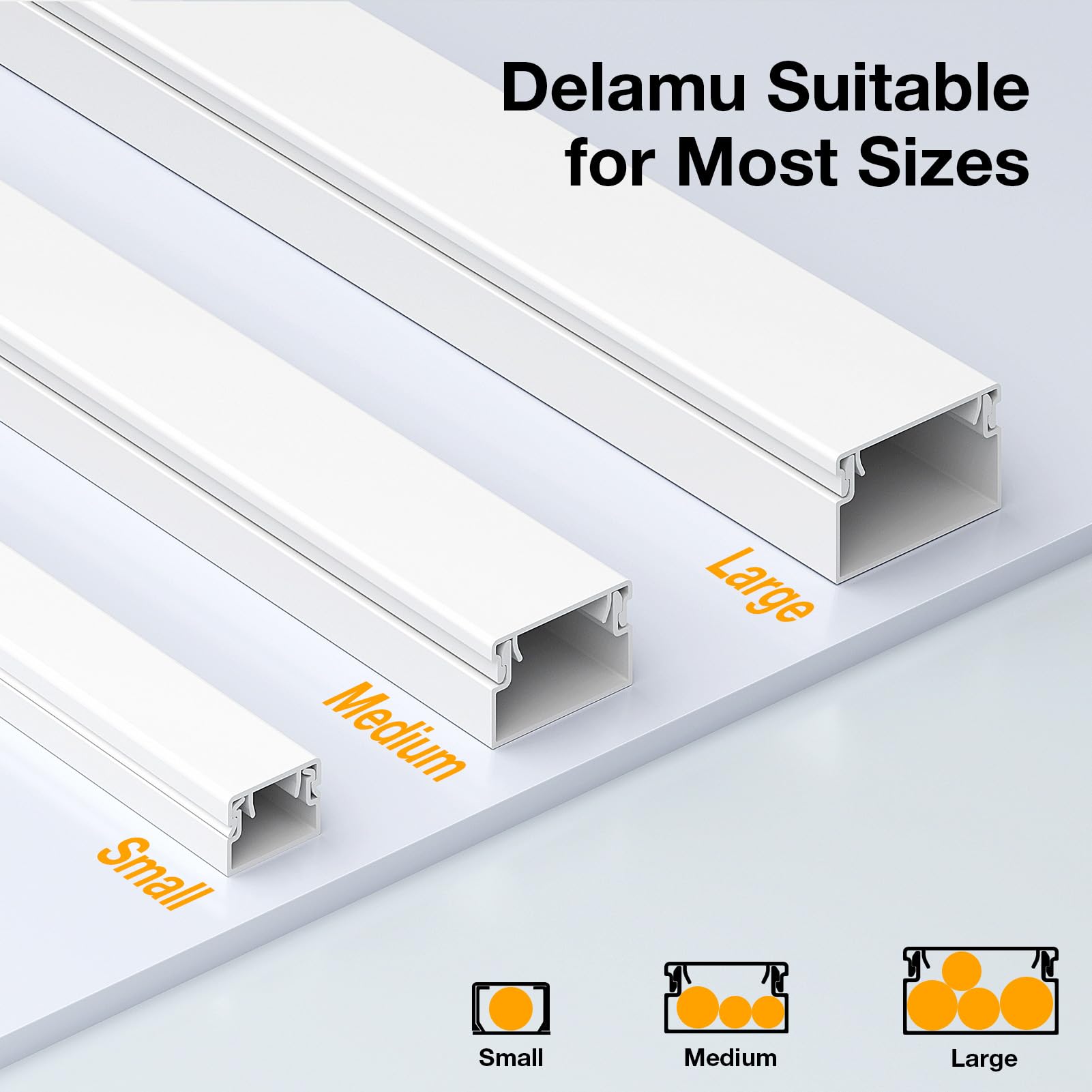 Delamu 4M Canaleta Cables Pared Adhesivo, Canaletas para Cables Autoadhesivas, Cubre Cables y Organizador para TV, PC y Oficina, Fácil Instalación en Pared, 10 Piezas, 400 x 30 x 17 mm, Blanco