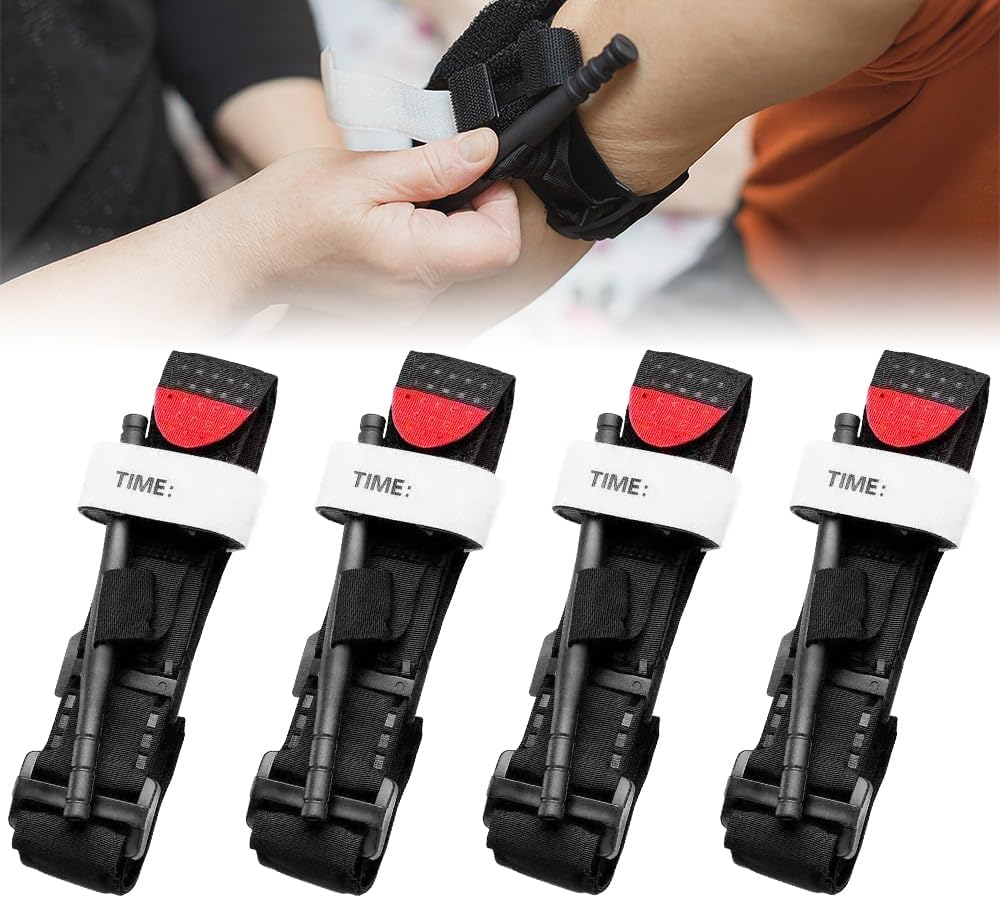 4 Pack Tourniquet, Outdoor Emergency Tourniquet, Hemostatic Bandage, Single Handed Application Tourniquets for Outdoor Hiking Camping Military Tactical First Aid Medical Battle