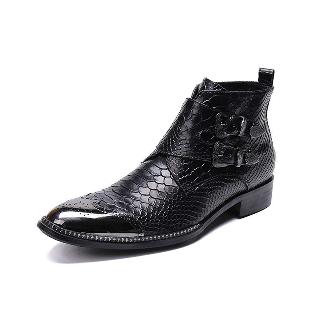 Bottine pour homme en cuir véritable de haute qualité avec bout brogue en métal noir taille 40