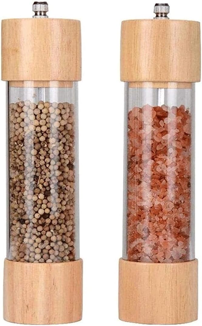 Salt and Pepper Grinder Set,Manual Salt and Pepper Shaker,Wood Salt and Pepper Grinder with Adjustable Thickness,Ceramic Rotor (2 Pieces)