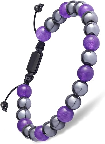 Pulsera magnética de cuentas de hematita para mujeres y hombres, pulsera de energía curativa con cuerda trenzada ajustable, pulsera de cuentas de