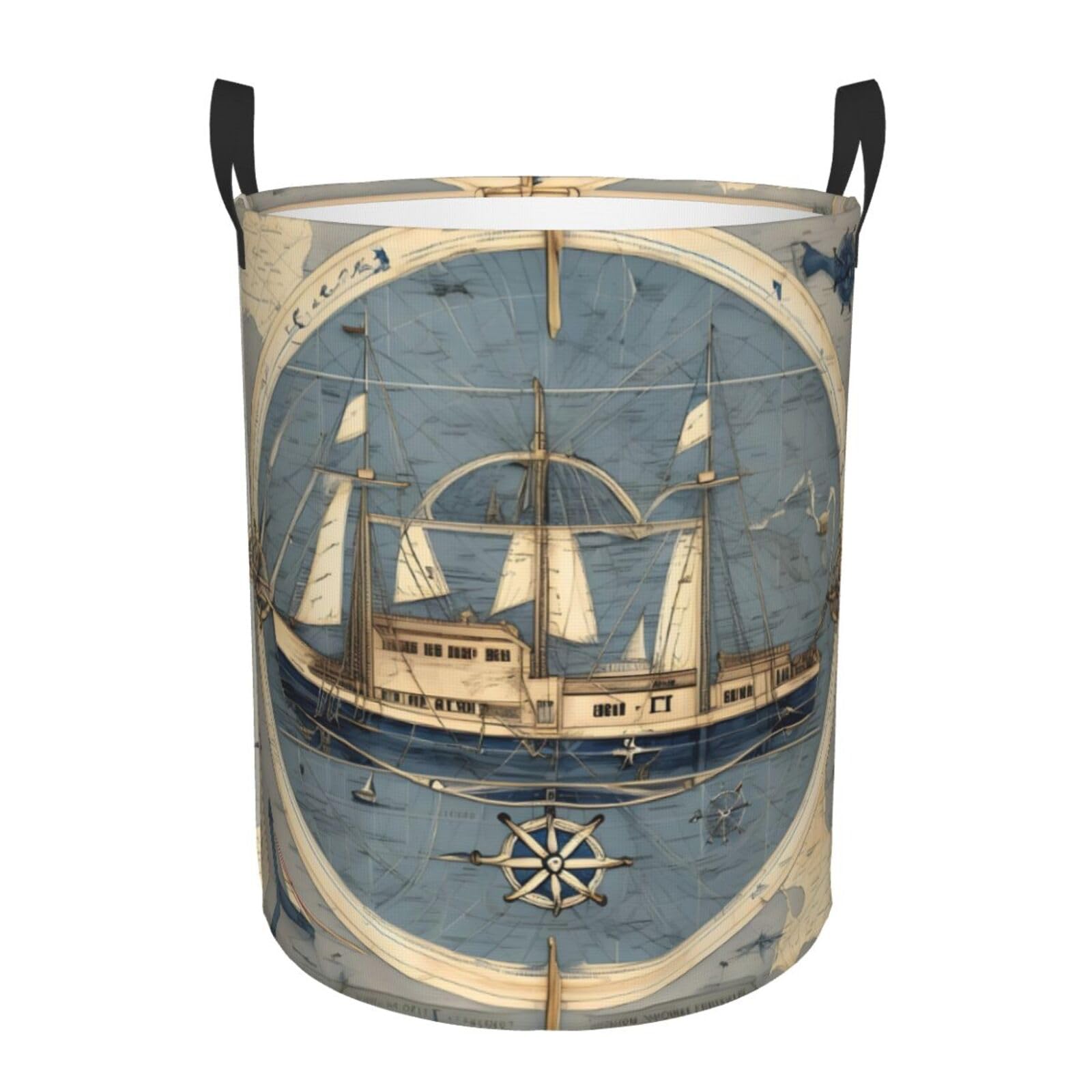 Nautical Sailboat Map Print print Laundry Basket,Collapsible Storage Basket,Household Storage for Clothes,Linens,Sheets,Toys