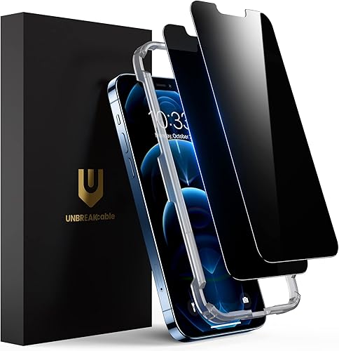 UNBREAKcable Protector de pantalla de privacidad para iPhone 12 Pro Max, vidrio templado inastillable True 28 Anti Spy Dureza 9H Marco de fácil