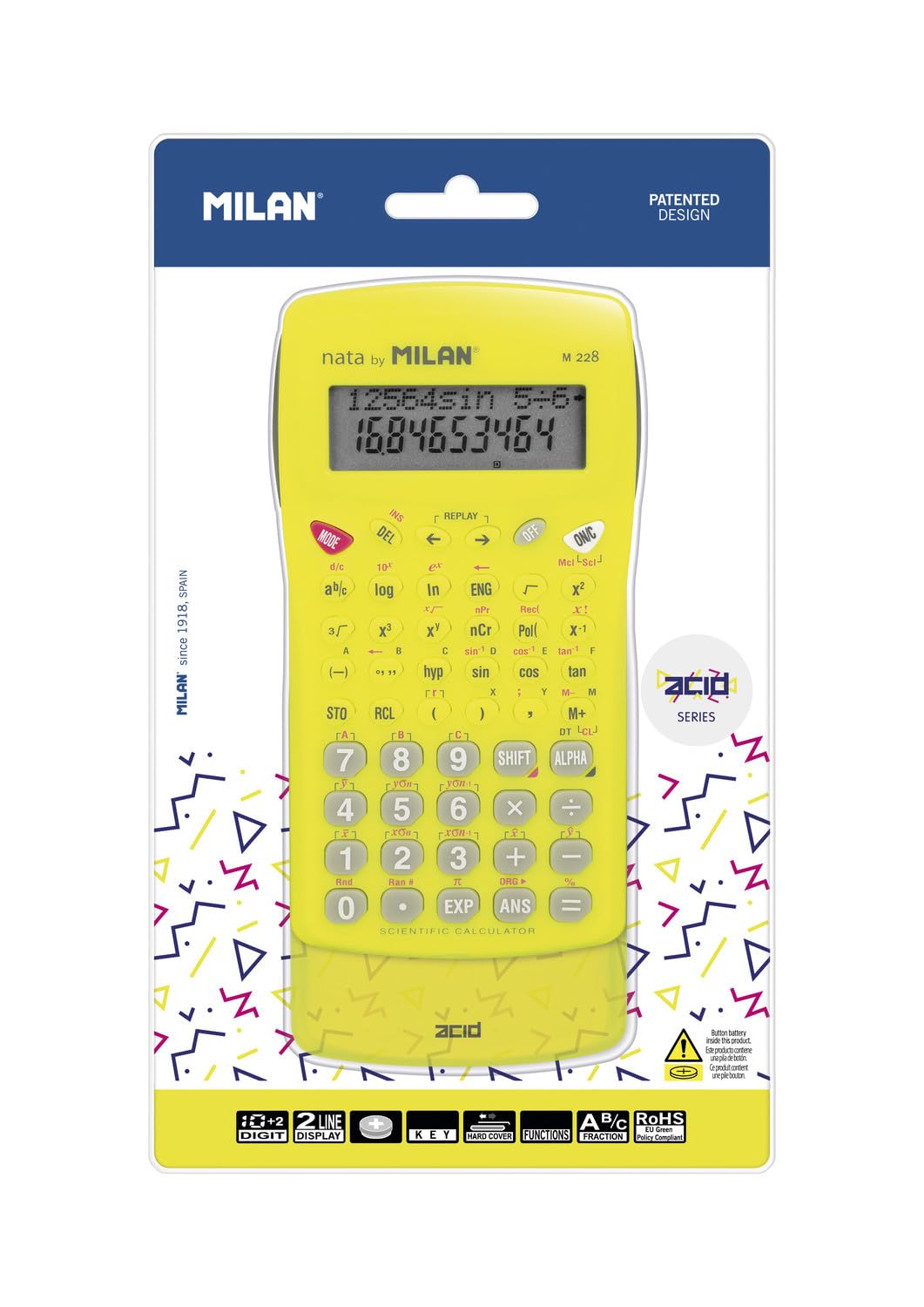 MILAN® M228 Scientific Calculator Blister Blister Acid Series, Yellow MILAN