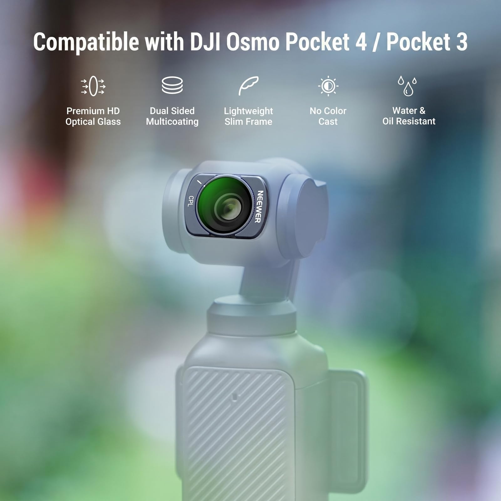 NEEWER ND y CPL Filtro Juego Compatible con dji Osmo Pocket 4 & 3, Filtro Magnético Densidad Neutra ND16 + ND64 + ND256 + Polarizador Circular Objetivo de Action CAM, Incluye Protector Pantalla