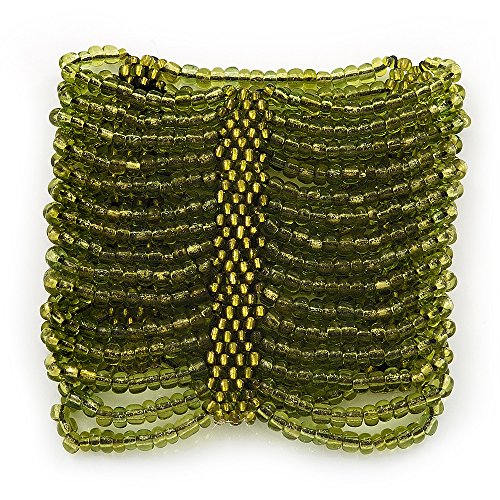 Bracelet flex vert olive en perles de verre, votre atout style au quotidien