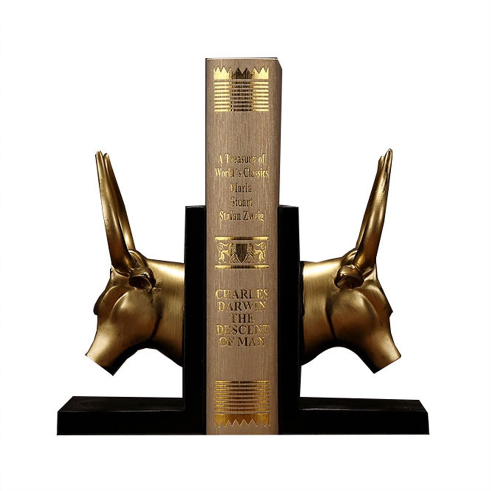 Bookends for Shelves Decorative Bookend Home Decor Book Ends Bull Statues Bookshelves Heavy Duty Non Skid Gold Resin Bookshelf Holder Stand