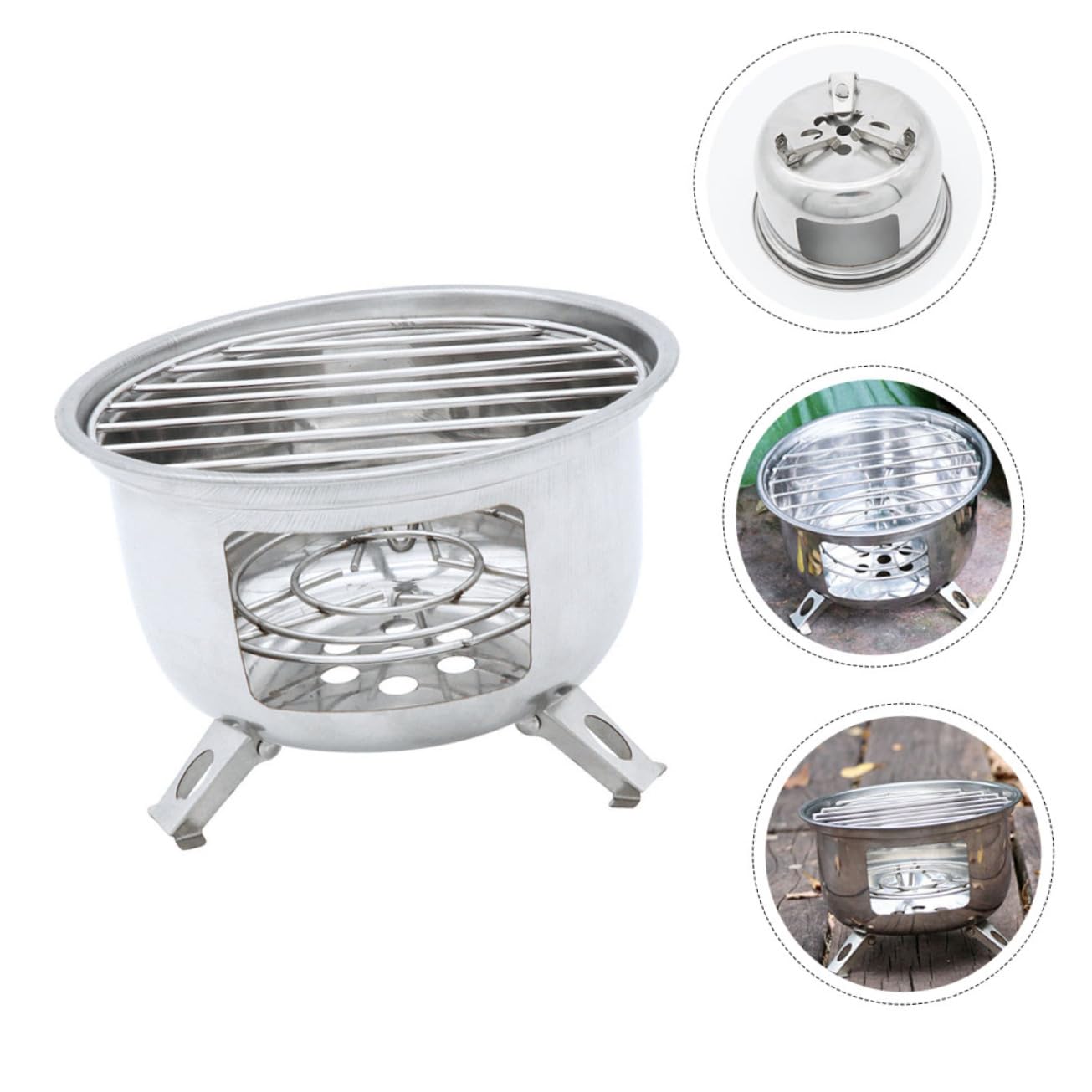 BESPORTBLE Barbecue da Campeggio Portatile Rotondo in Acciaio Inox, Resistente alla Ruggine, per Picnic e Feste All’aperto