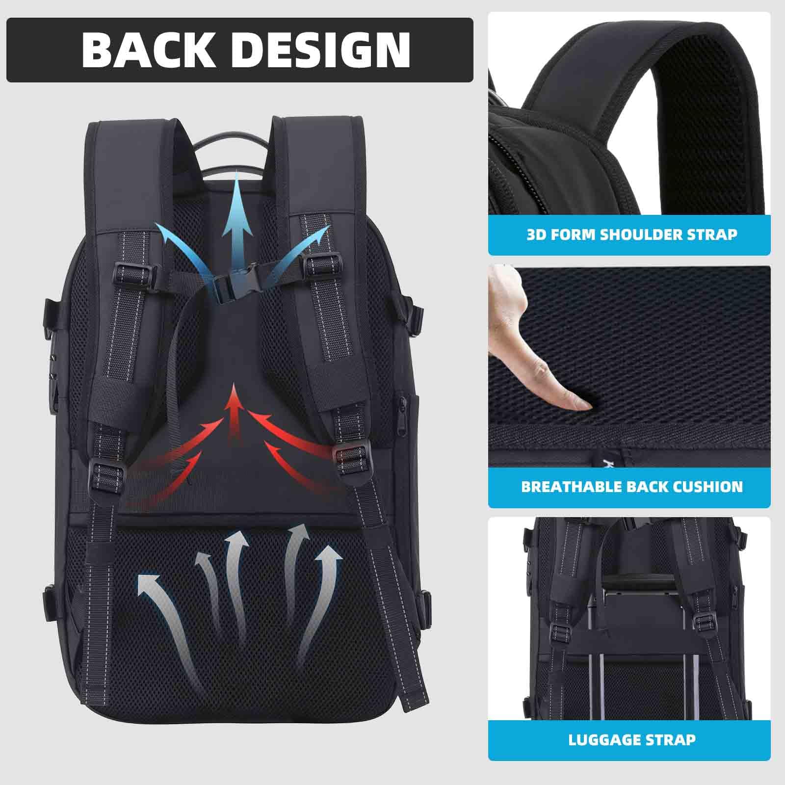 KINGSLONG Vacpack Rucksack, 60 l, erweiterbarer Rucksack mit Pumpe und TSA-Zollschloss, Schwarz