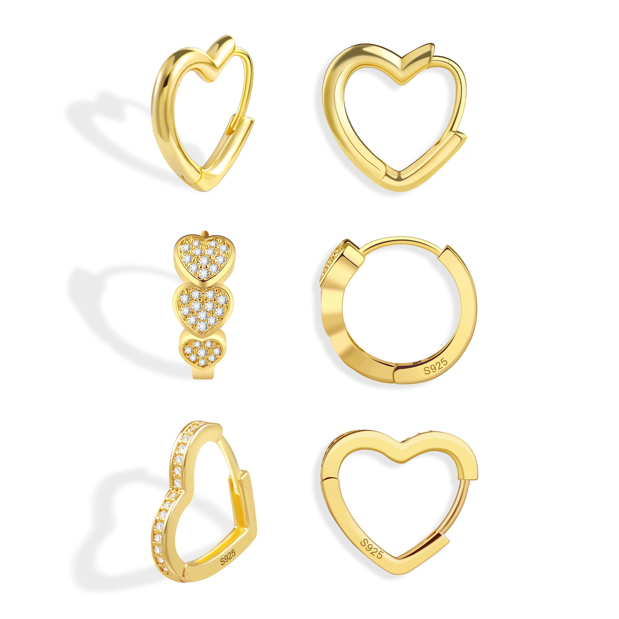 ALEXCRAFT Orecchini Cerchio Argento 925 in Oro 14K, Oro Orecchini Anallergici Donna, 3 Paia Orecchini Cerchio Piccoli con Confezione
