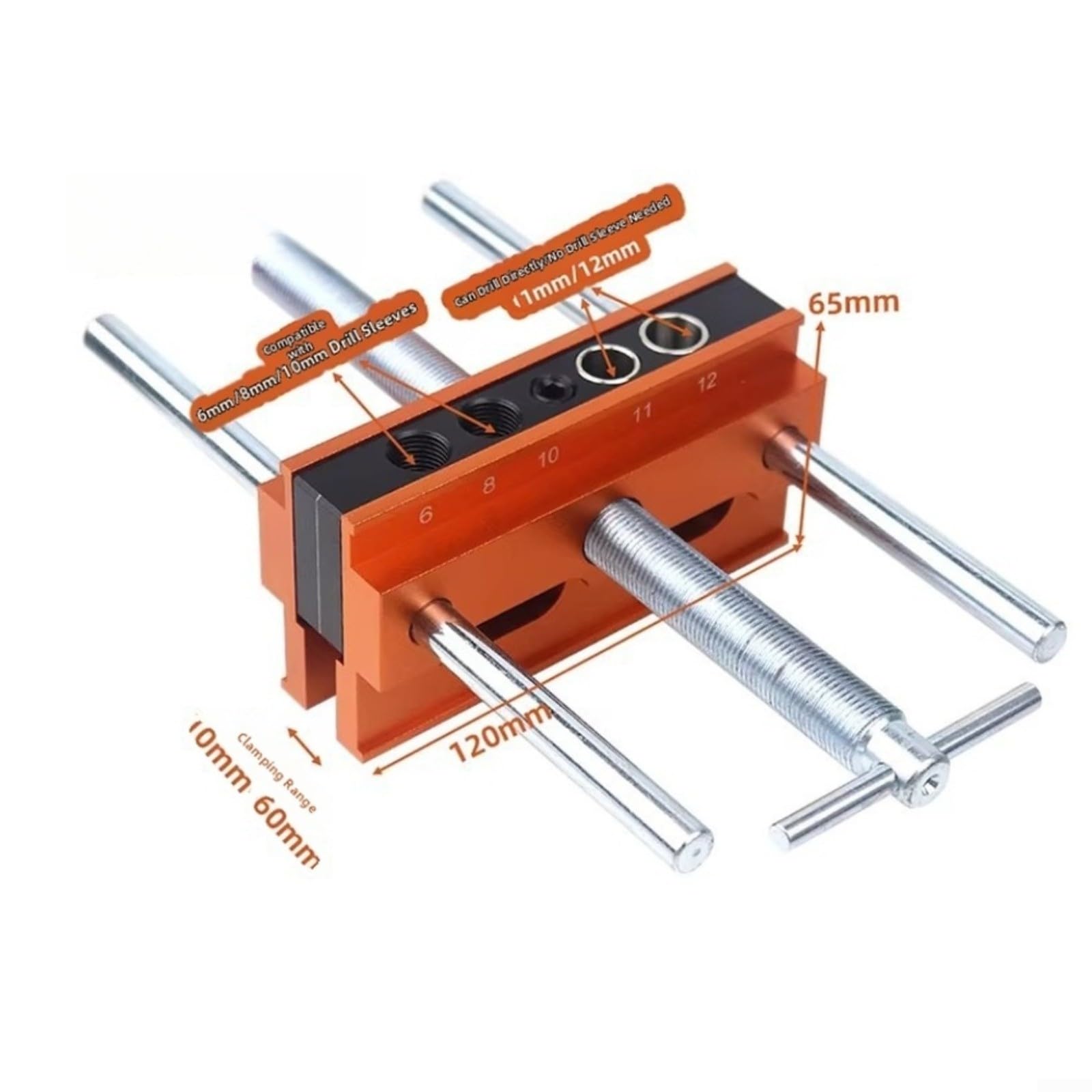 Vertikales Bohrführungs-Set, für Holzbearbeitung, mit Edelstahl-Liner, verstellbarer Spannvorrichtung, für präzises Bohren in Metall- und Holz-Mittelmarkierung (B)