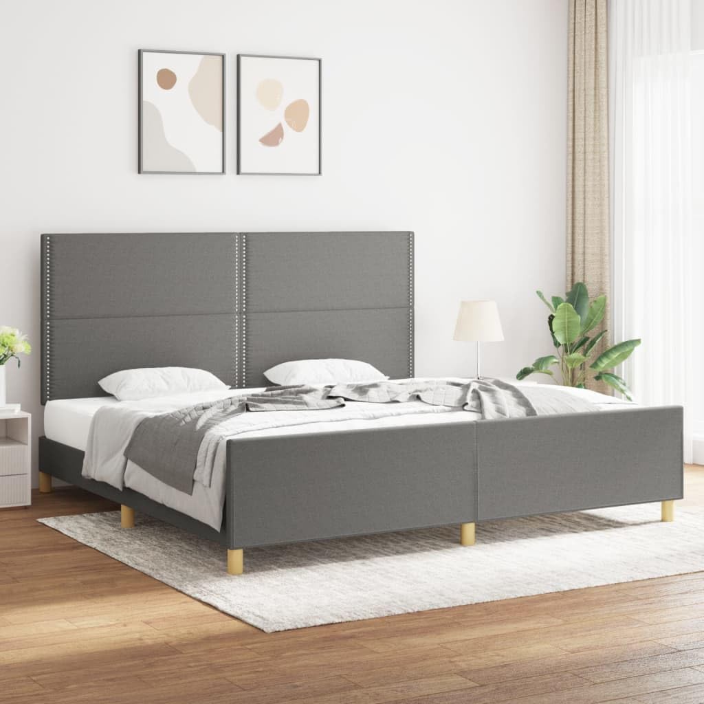Oddychająca tkanina z regulowanym zagłówkiem Solidne nóżki Szary 200x200 cm | Rama łóżka 200x200 cm bez materaca ciemnoszara tapicerowana regulowanym zagłówkiem do sypialni