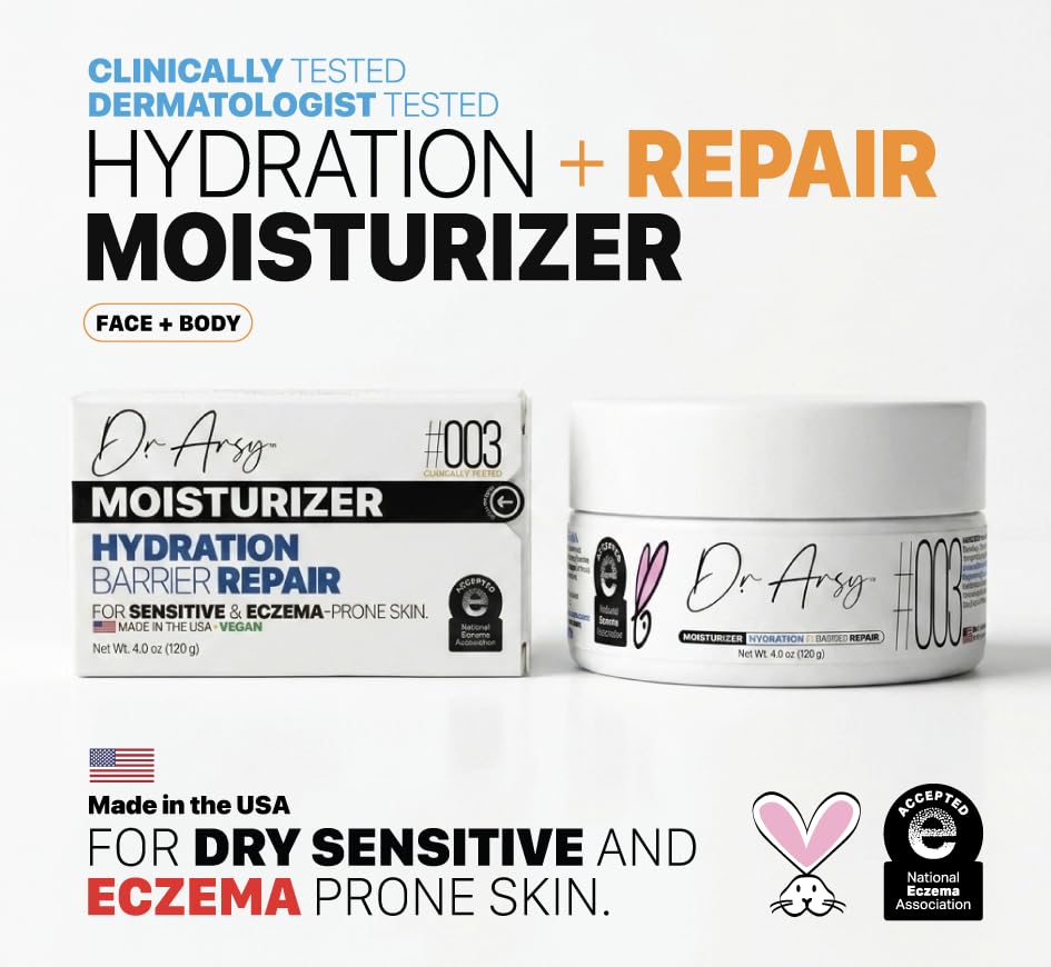 Dr. Arsy Eczema Cream #003 Clinically Tested Ultra-Rich Relief, Repair & Hydrating Moisturizer for Dry Sensitive Face & Body | Hypoallergenic | Steroid-Free, Vegan | Vitamins & Amino Acids | 4 oz