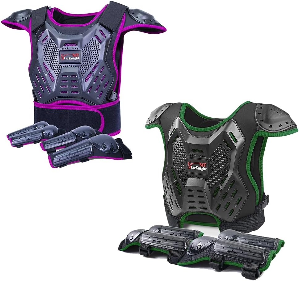 StarknightMT Kids Dirt Bike Protective Gear, Green and Purple Bundle Sets