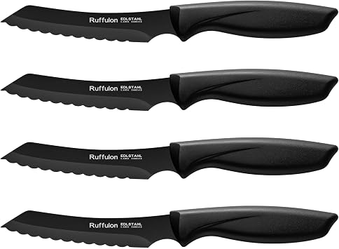Steak Knives,4 Pieces Steak Knife Set,Sharp Serrated Kitchen Knife,Stainless Steel Table Knife,Ergonomic Handles Dinner Knives,Dishwasher Safe