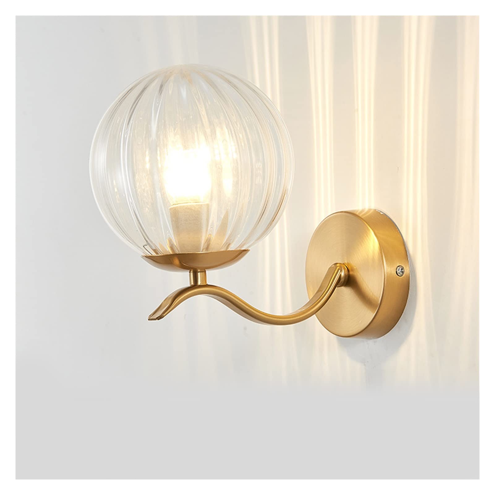 JYBNBBE & Sconces Modern Brass Wall Light with Glass Lampshade, Creative 1-Light Wall Lamp Minimalist Wall Sconce Fixture with Frosted Glass Globe Shade, Wall Mount Lighting Fixt,Glass-Clear Stripes