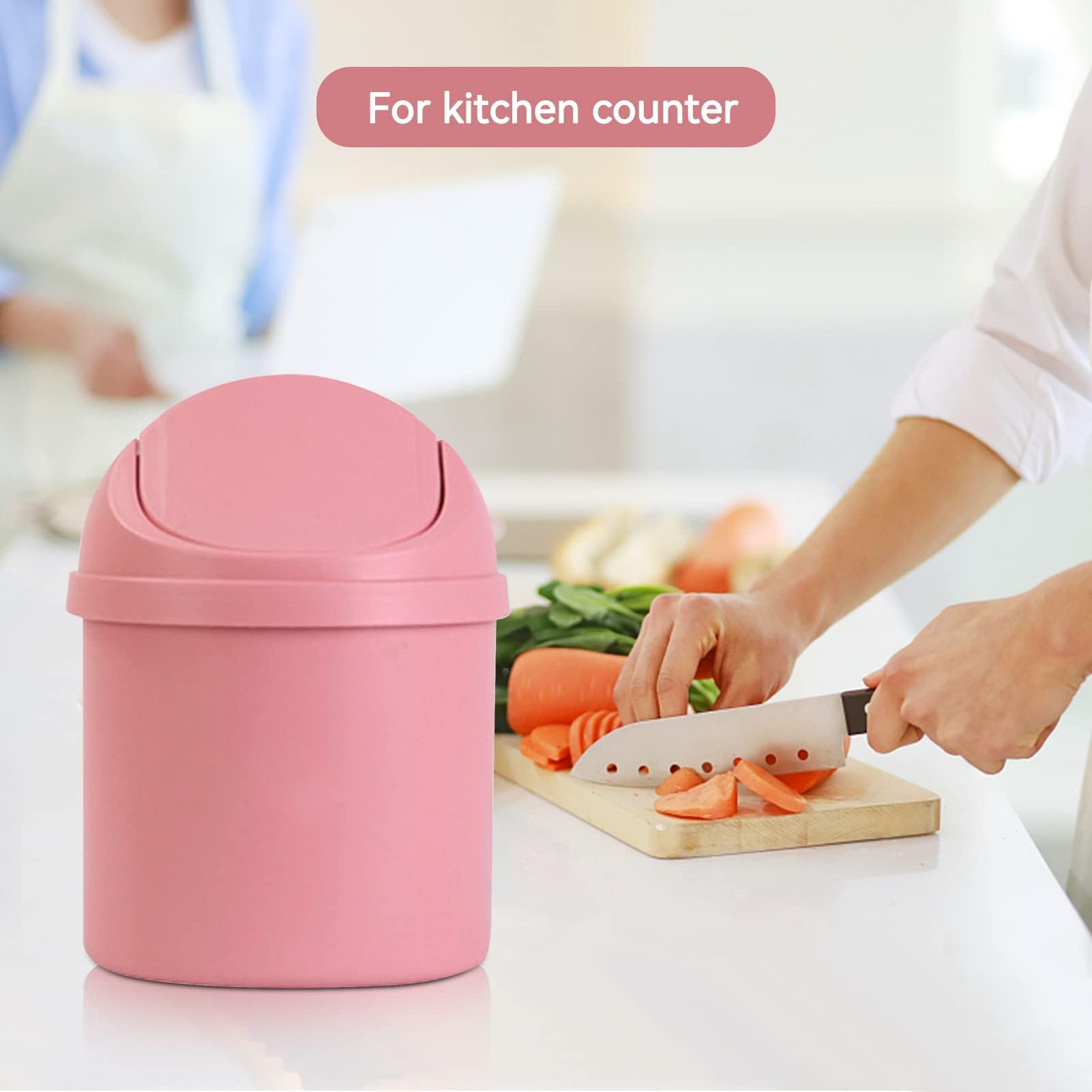 HERCHR Plastic Mini Swing Lid Trash Can, Pink, 6