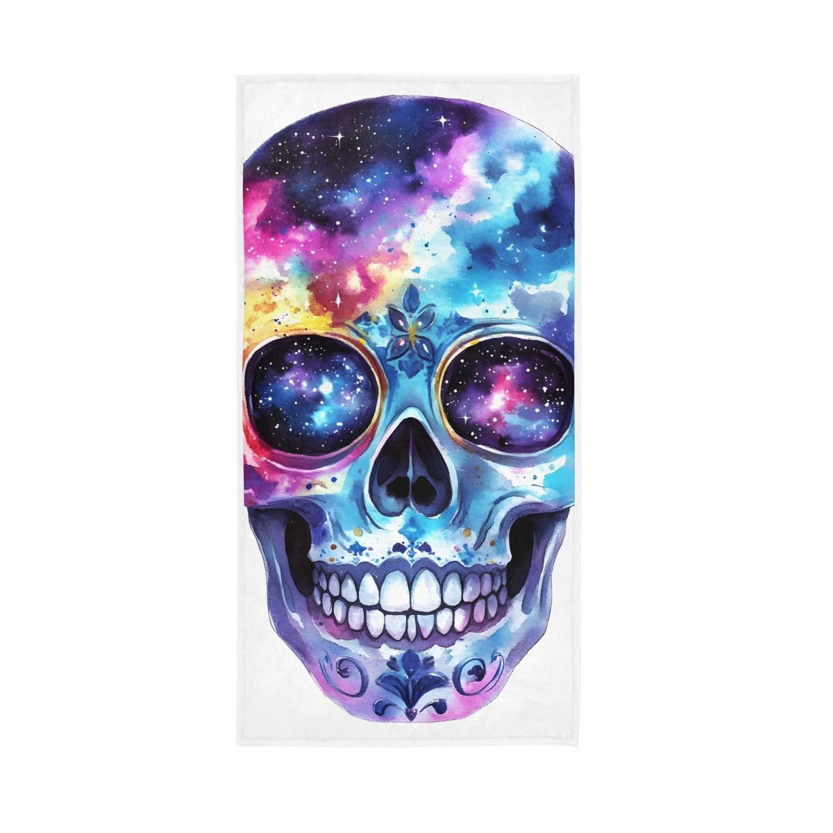 HUYGD Watercolor Skull Head Hand Towels, 15 x 30 Inches, Soft Highly Absorbent Towels for Bathroom Gym Hotel